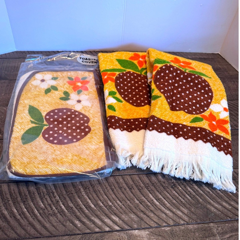 Match Mates Sun Glo Toaster Cover Kitchen Towels Set Floral Apple Retro MCM  New